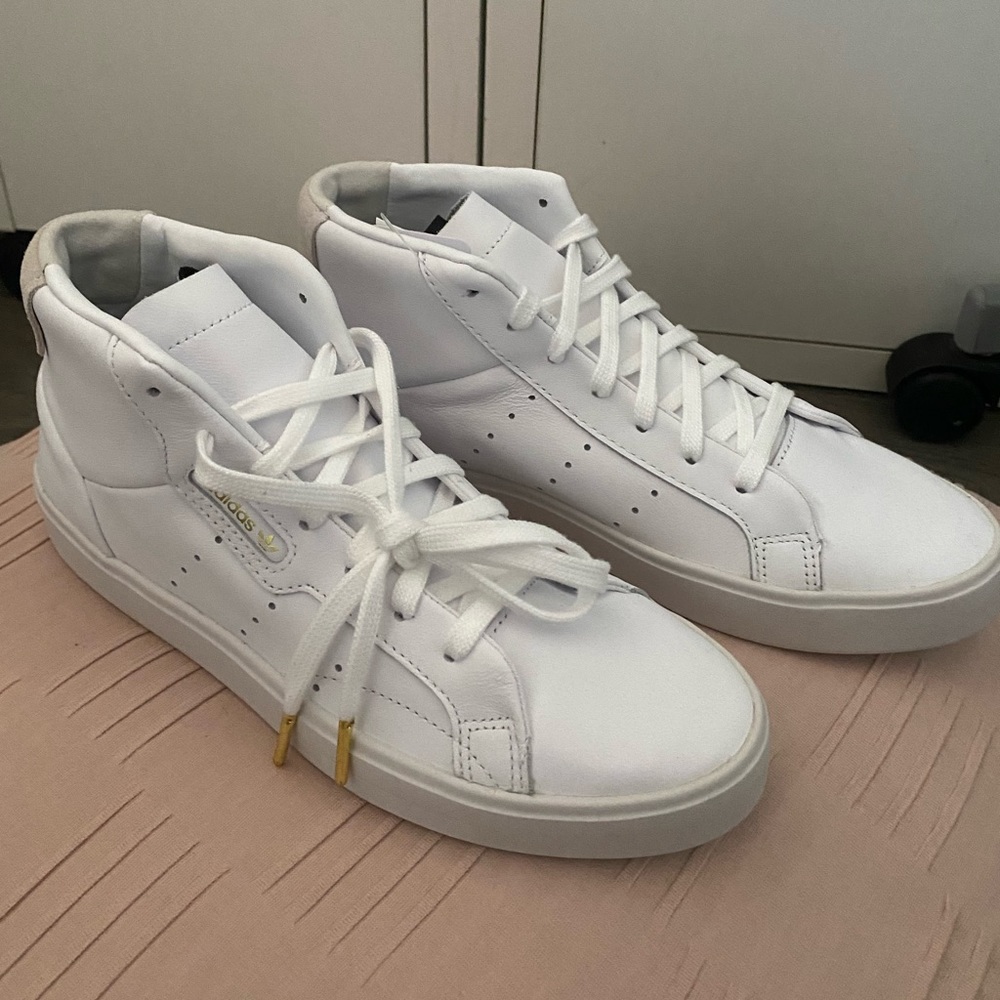 Adidas white mid sneakers